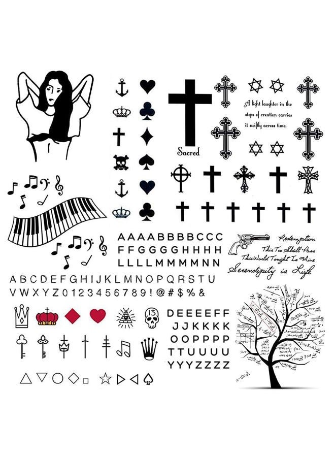 CARGEN Minimalist Realistic Temporary Tattoos - 2 Sheets 160+ PCS Alphabet Letter Literature Script Cross Crown Temporary Tattoos Fake Tattoos Great for Adults Women Men Kids on Fingers - Image 1