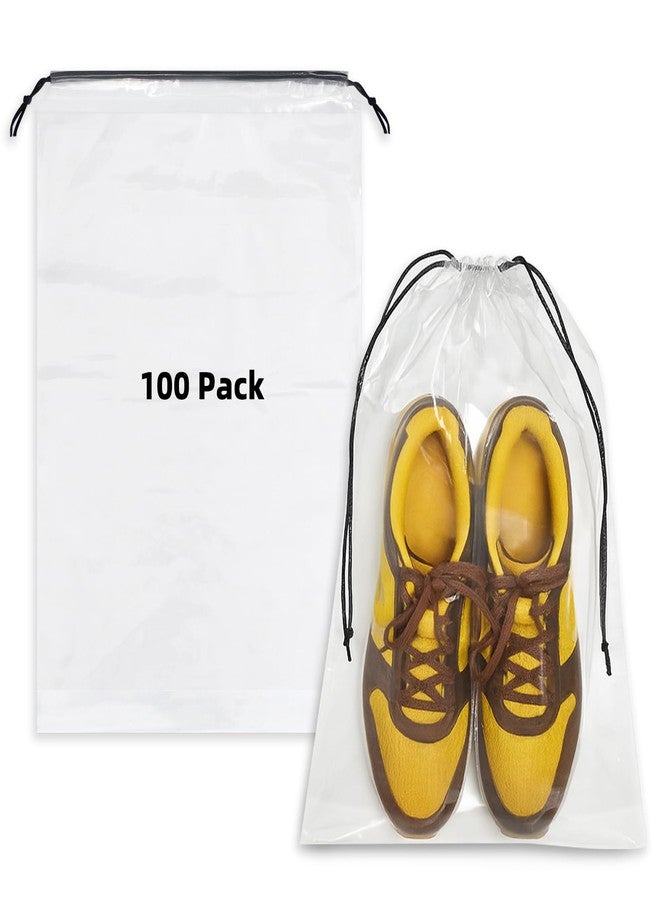 LazyMe 100 Pack Clear Shoe Bags for Travel, 12"x18" Large Travel Shoe Bags for Storage and Packing, Waterproof Drawstring Shoe Bag for Traveling, Bulk Travel Essentials for Men and Women - Image 1
