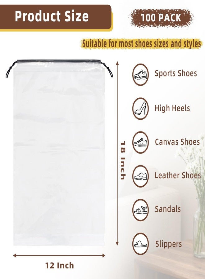 LazyMe 100 Pack Clear Shoe Bags for Travel, 12"x18" Large Travel Shoe Bags for Storage and Packing, Waterproof Drawstring Shoe Bag for Traveling, Bulk Travel Essentials for Men and Women - Image 2
