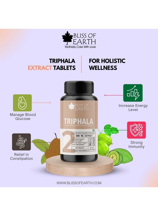 Bliss of Earth High Potency Triphala Extract Tablets 500mg With Quick Release & Enhanced Bioavailability, Digestive Health & Constipation Relief Support, 60 Tablets (Pack of 2) - Image 2