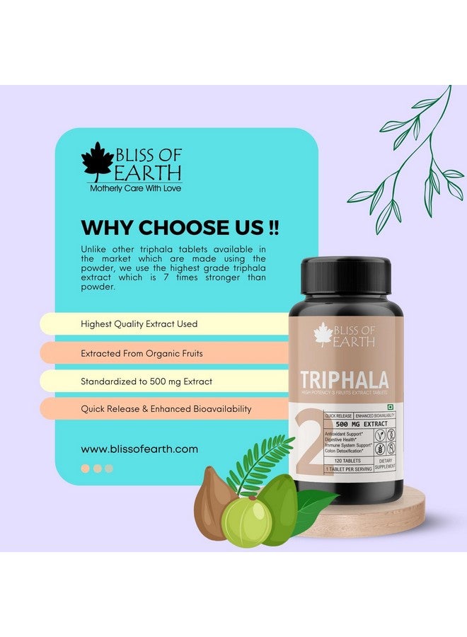 Bliss of Earth High Potency Triphala Extract Tablets 500mg With Quick Release & Enhanced Bioavailability, Digestive Health & Constipation Relief Support, 60 Tablets (Pack of 2) - Image 3