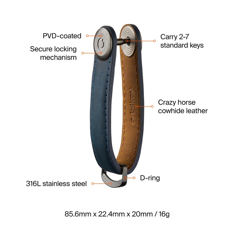 Orbitkey منظم مفاتيح جلد كريزي هورس من أوربتكي | يحمل حتى 7 مفاتيح، أزرق بحري - Image 5