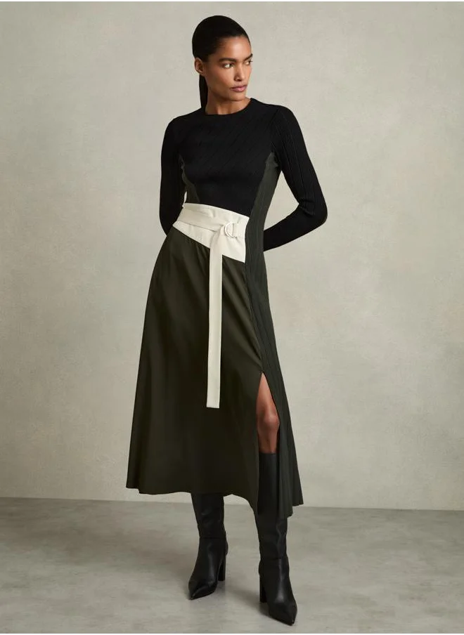 REISS Knit Woven Midi Dress