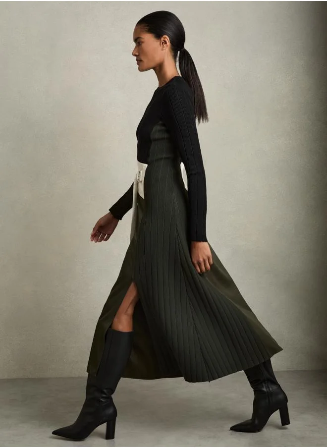 REISS Knit Woven Midi Dress