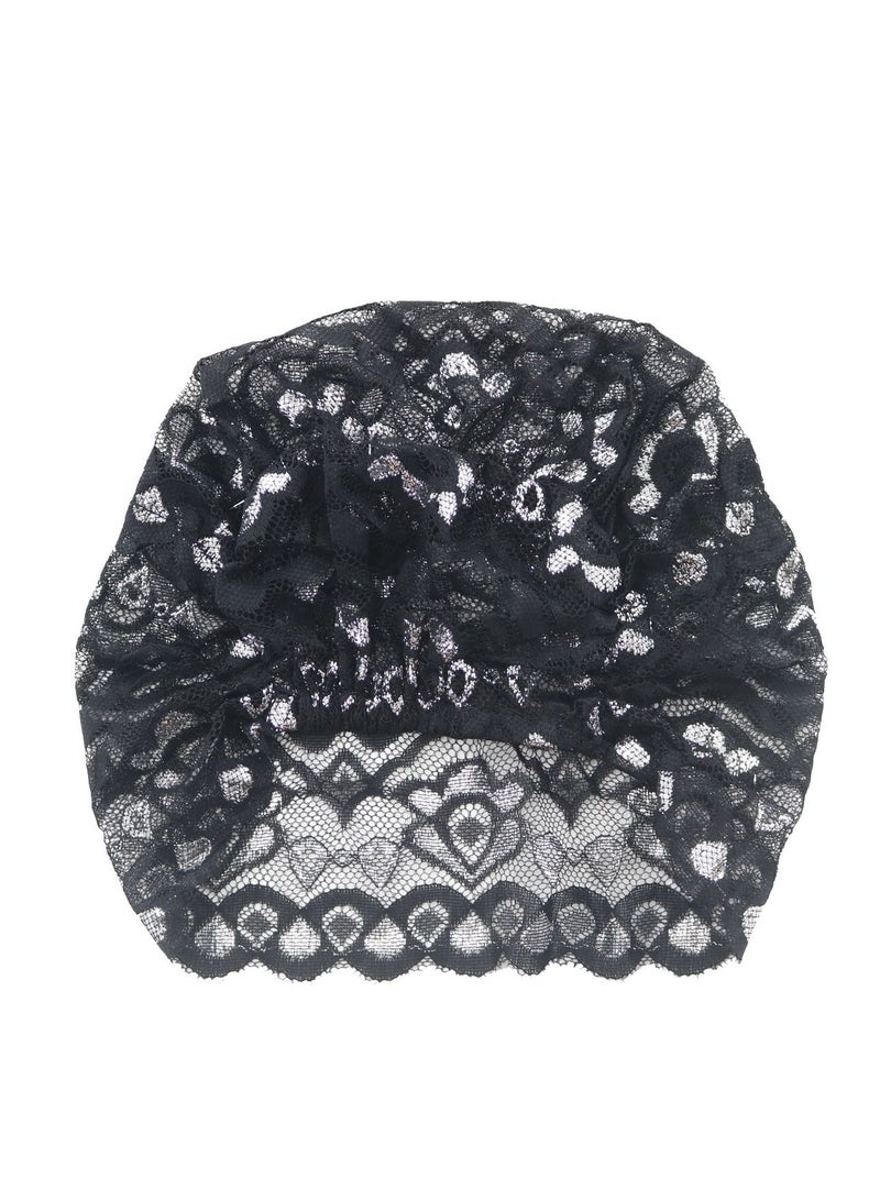 Loquat Women's Solid Color Shiny Lace Hijab Inner Cap Black  - Image 2