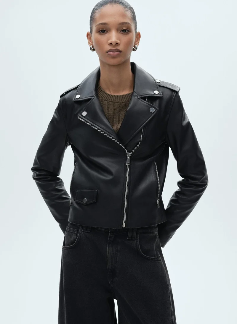 MANGO Leather Biker Jacket