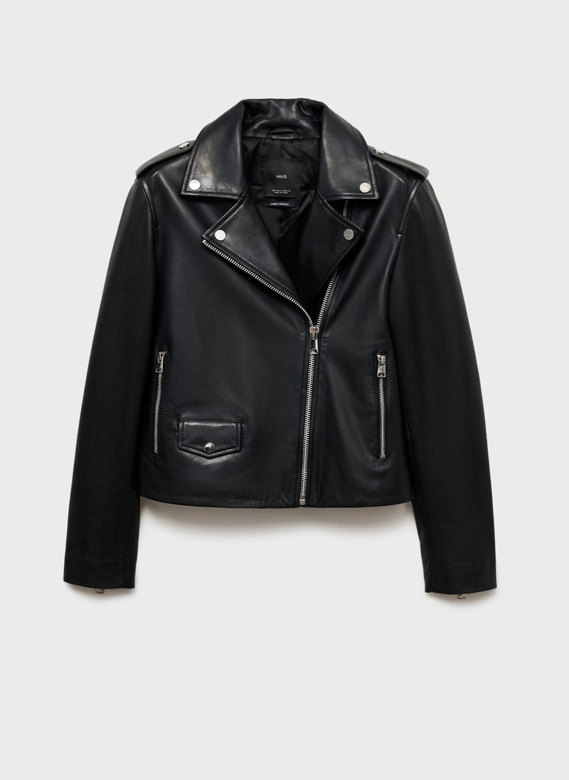 MANGO Leather Biker Jacket  - Image 5