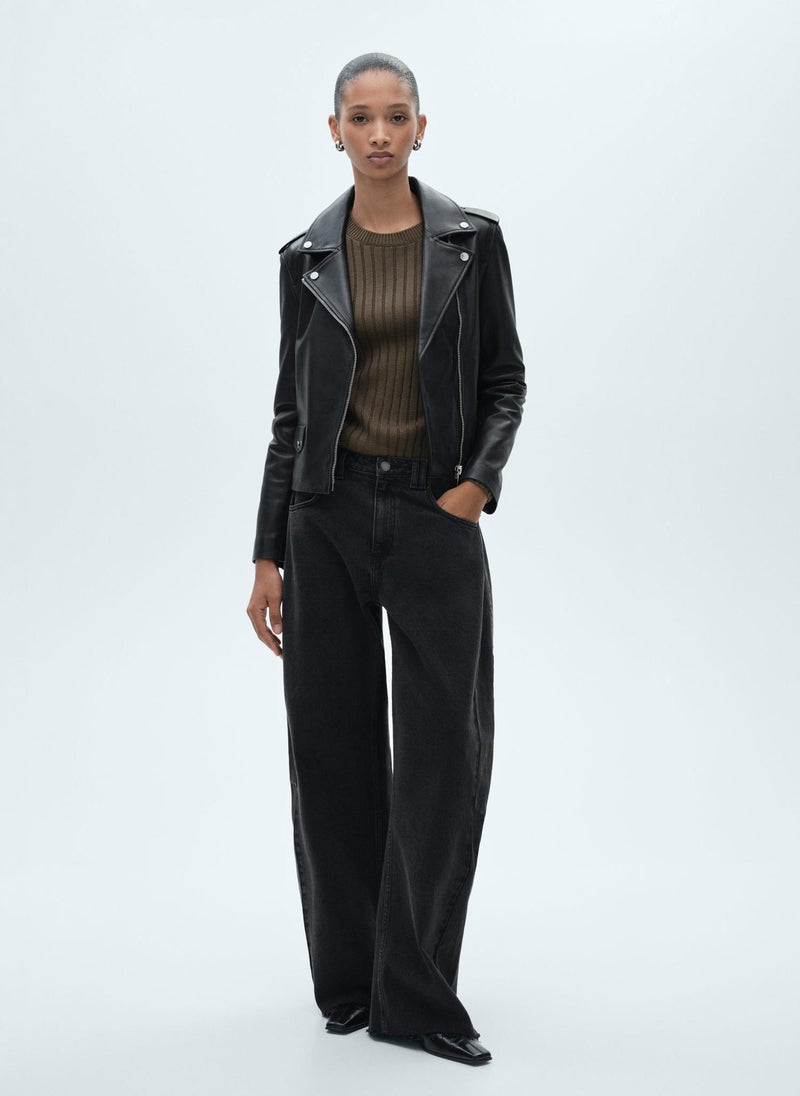 MANGO Leather Biker Jacket  - Image 4