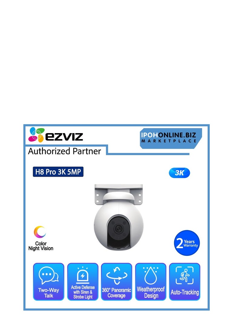 EZVIZ H8 Pro 3K Pan & Tilt Wi-Fi Camera, 360° Panoramic Coverage, AI-Powered Human / Vehicle Shape Detection, Auto-Tracking, Active Defense with Siren and Strobe Light, Color Night Vision, Two-Way Talk, Supports MicroSD Cards (Up to 512 GB) & EZVIZ CloudPlay Storage - Image 2