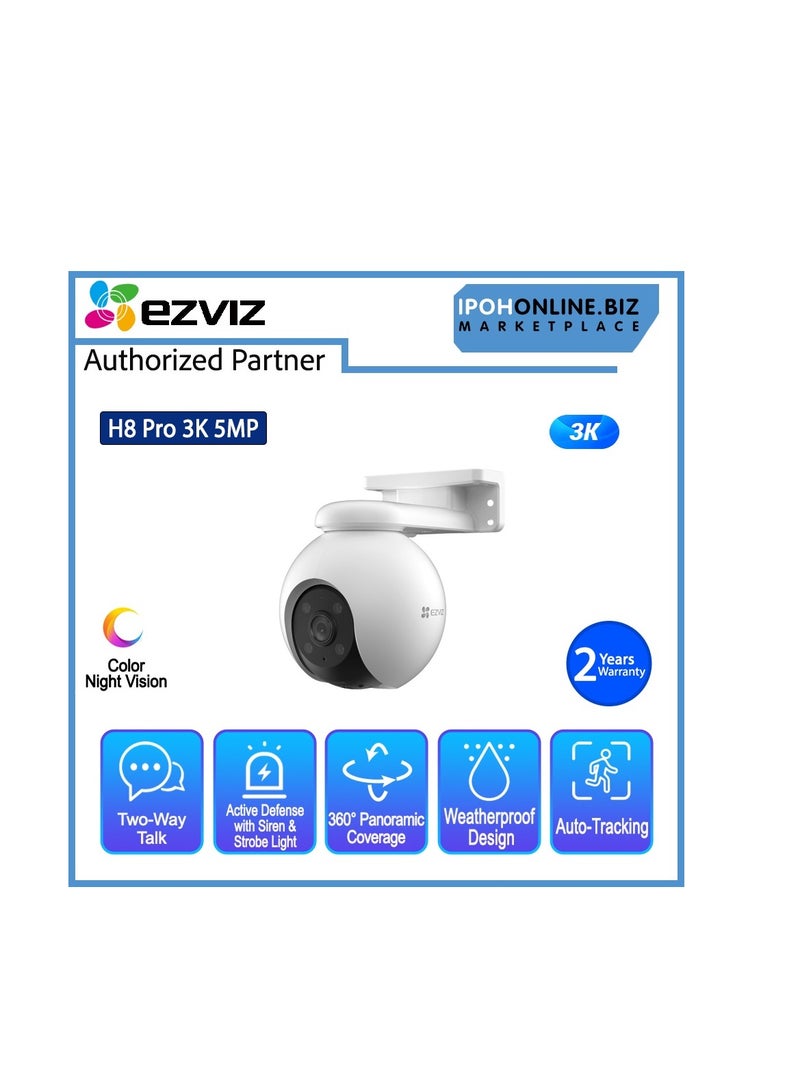 EZVIZ H8 Pro 3K Pan & Tilt Wi-Fi Camera, 360° Panoramic Coverage, AI-Powered Human / Vehicle Shape Detection, Auto-Tracking, Active Defense with Siren and Strobe Light, Color Night Vision, Two-Way Talk, Supports MicroSD Cards (Up to 512 GB) & EZVIZ CloudPlay Storage - Image 1