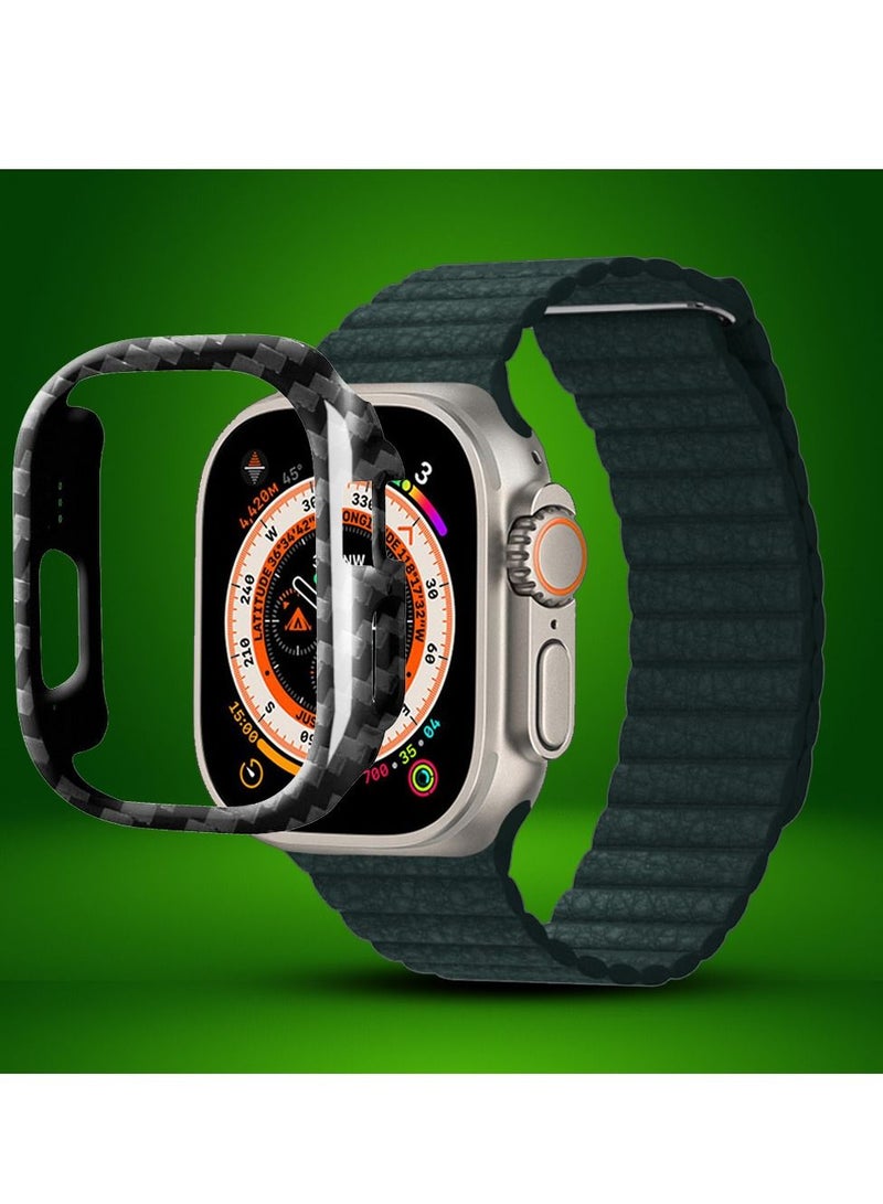 CATANES 2 Packs For Apple Watch Band 49mm Leather Loop Band Magnetic Watch Strap Wristband and Carbon Fiber Cup Holder Green - Image 2