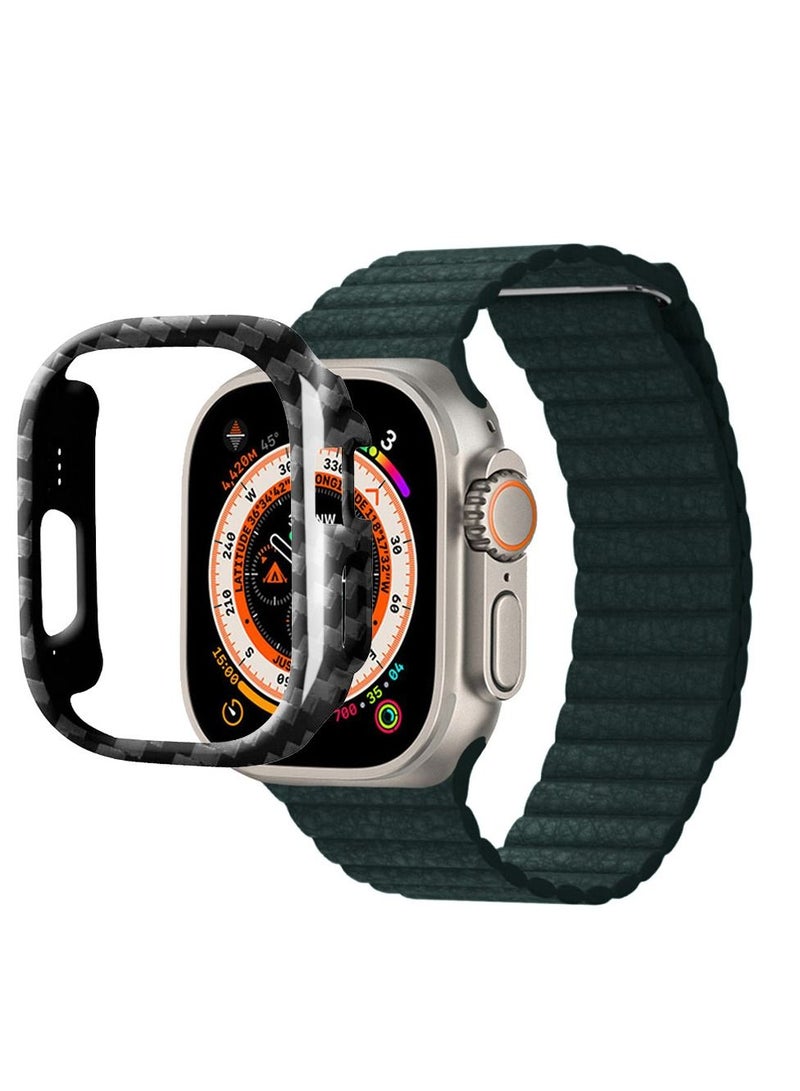 CATANES 2 Packs For Apple Watch Band 49mm Leather Loop Band Magnetic Watch Strap Wristband and Carbon Fiber Cup Holder Green - Image 3