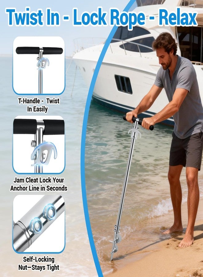 FUCNEN 38" Sand Anchor for Boat Screw in Boat Anchor Pole for Shallow Water Sandbars, Lakes, Shoreline, Heavy Duty 304 Stainless Steel Auger Anchors for Jet Ski, Kayak, Pontoon, Small Boat, PWC - Image 2