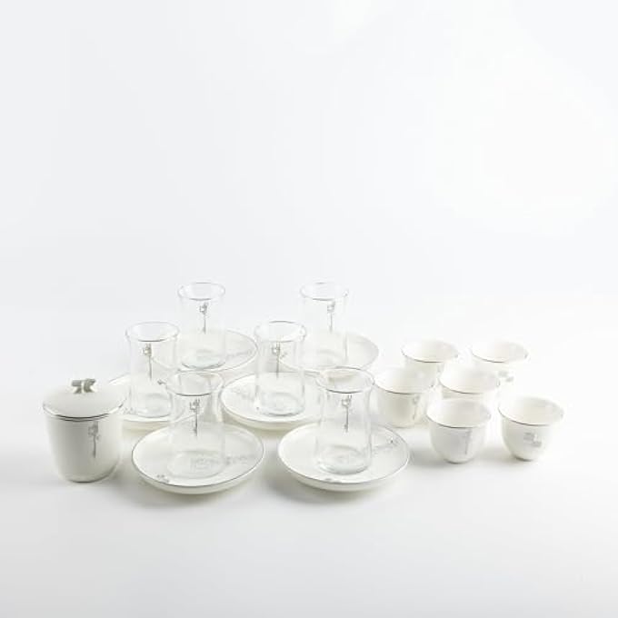 Bandai Tea And Arabic Coffee Set 19 Pcs From Liqaa  Pearl White  Silver - Image 2