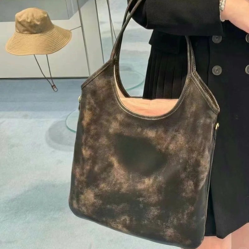Miaojia Hobo Armpit Bag Genuine Leather Shoulder Bag Tote Vegetable Basket Shopping Bag Large Capacity Tote Bag - Image 2