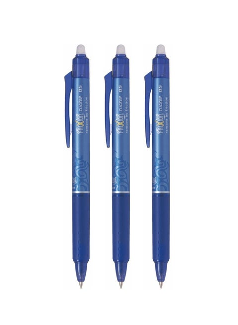 3-Piece Frixion Clicker Erasable Ball Pen 0.5mm Tip Blue Ink