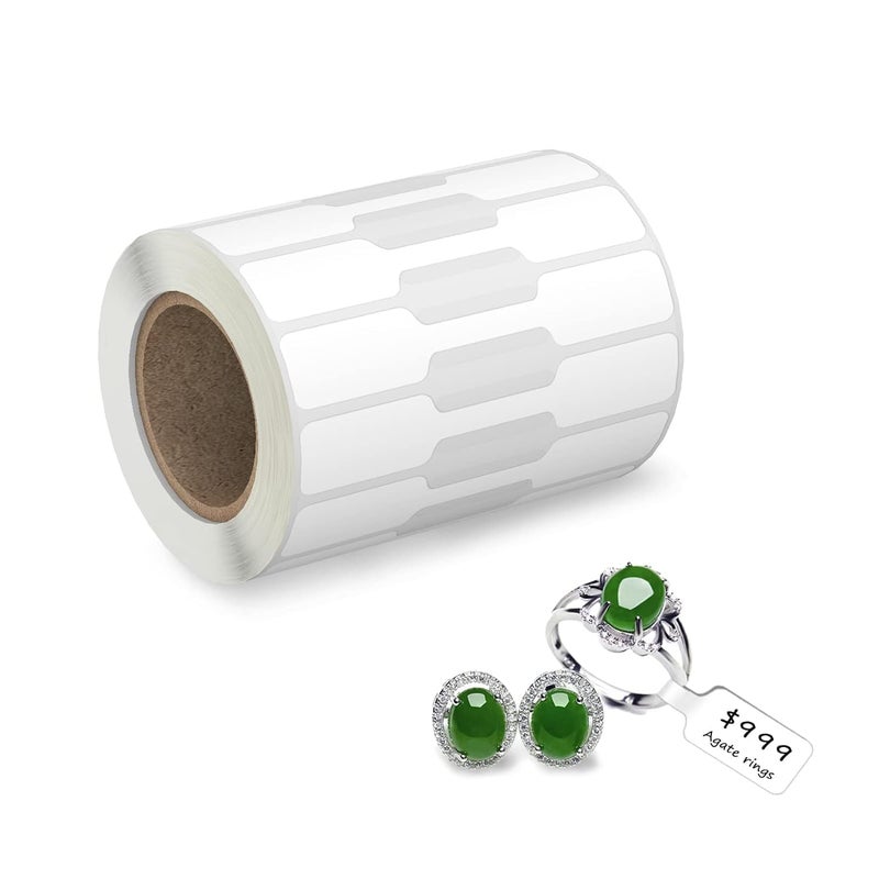 BAR-CODING TECH BARCODING TECH 1200 Pcs Jewelry Price Tags Glossy Finish Dumbbell Self Adhesive White Blank Jewelry Stickers for Bracelet Ring Necklace Earring Clothing Display 1 Roll 1200 LabelsRoll 