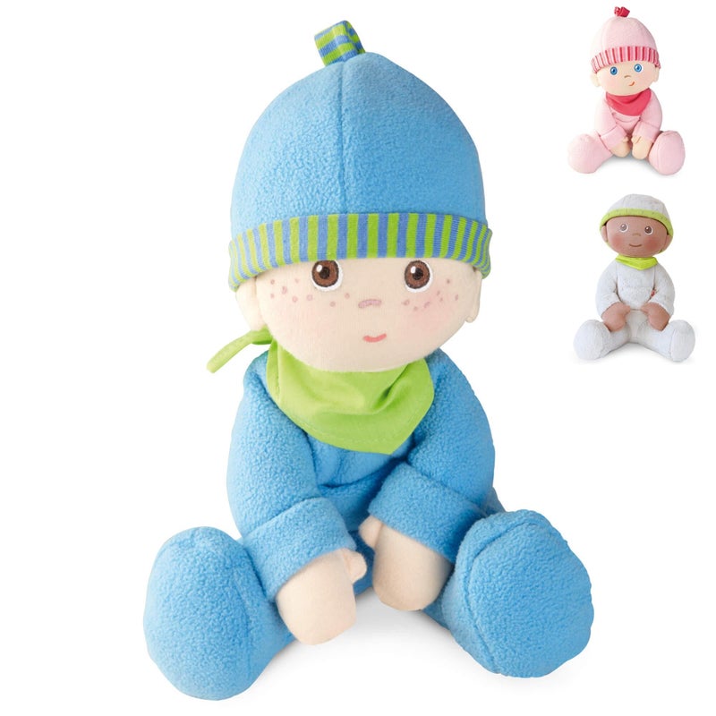 HABA Snug-Up Soft Plush Luis First Baby Doll 8" - Perfect Newborn and Infant Toy, Small Machine-Washable Baby Essentials, Ideal Boy Doll - Image 1
