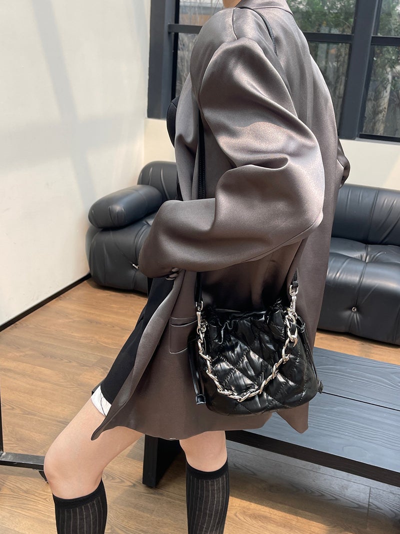Texture Genuine Leather Rhombic Crossbody Bucket Bag High-End All-Match Portable Small Chain Shoulder Bag For Women - Image 2