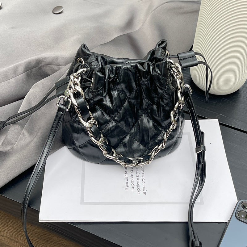 Texture Genuine Leather Rhombic Crossbody Bucket Bag High-End All-Match Portable Small Chain Shoulder Bag For Women - Image 1