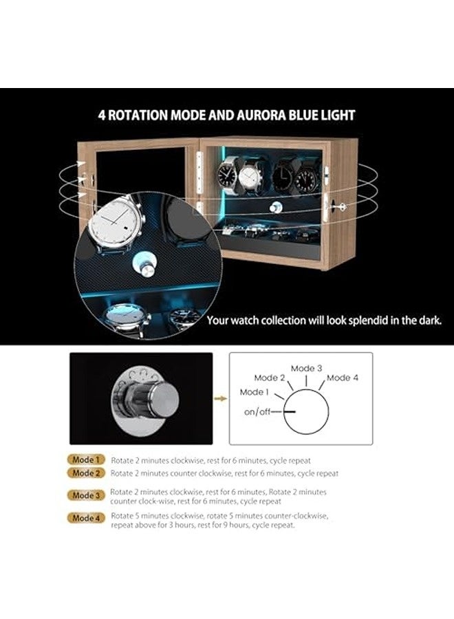 DUKWIN Watch Winder for Automatic Watches – Fits 4/6/8/12 Watches | Lockable Design, Quiet Mabuchi Motor, 4 Rotation Modes, Blue LED Backlight, Extra Watch Storage - Image 3
