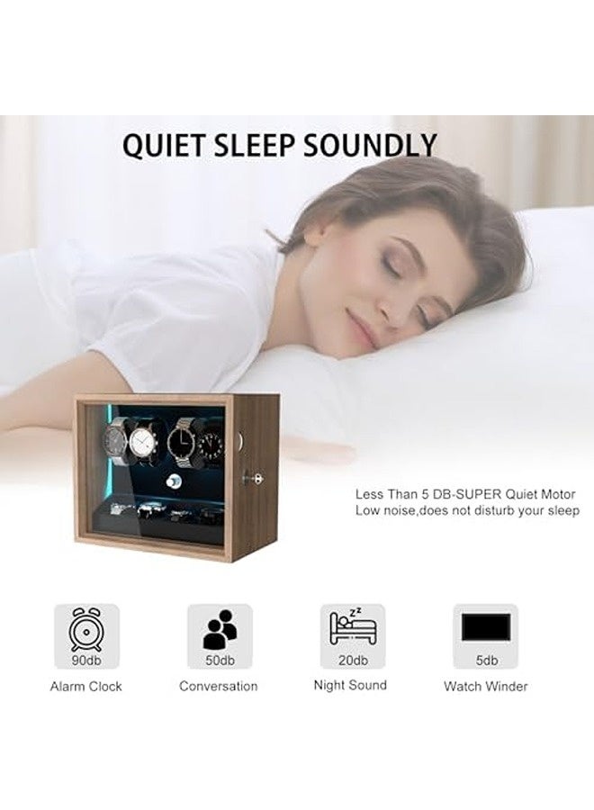 DUKWIN Watch Winder for Automatic Watches – Fits 4/6/8/12 Watches | Lockable Design, Quiet Mabuchi Motor, 4 Rotation Modes, Blue LED Backlight, Extra Watch Storage - Image 4