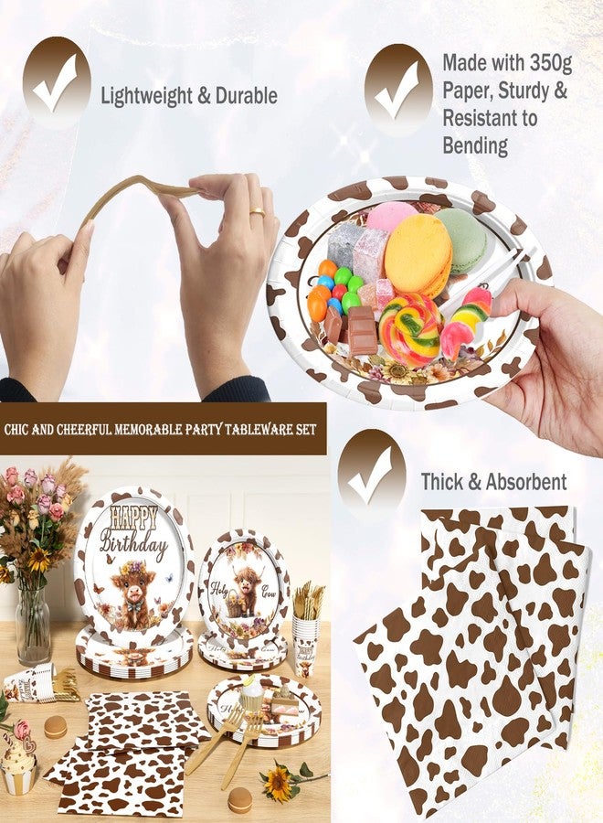 Hombae Highland Cow Birthday Decorations Set, 197 PCs - Floral Boho Cow Print Plates, Napkins, Banner, Tablecloth, Balloons, Cake Topper, Serves 24, Western Farm Animal Theme Party Supplies - Image 3