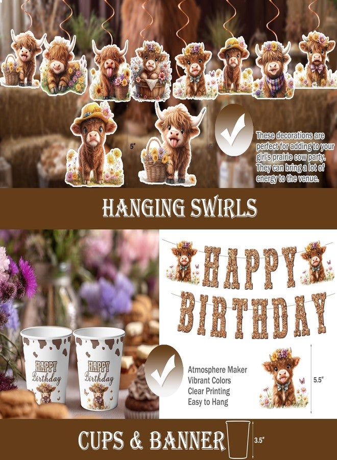 Hombae Highland Cow Birthday Decorations Set, 197 PCs - Floral Boho Cow Print Plates, Napkins, Banner, Tablecloth, Balloons, Cake Topper, Serves 24, Western Farm Animal Theme Party Supplies - Image 4