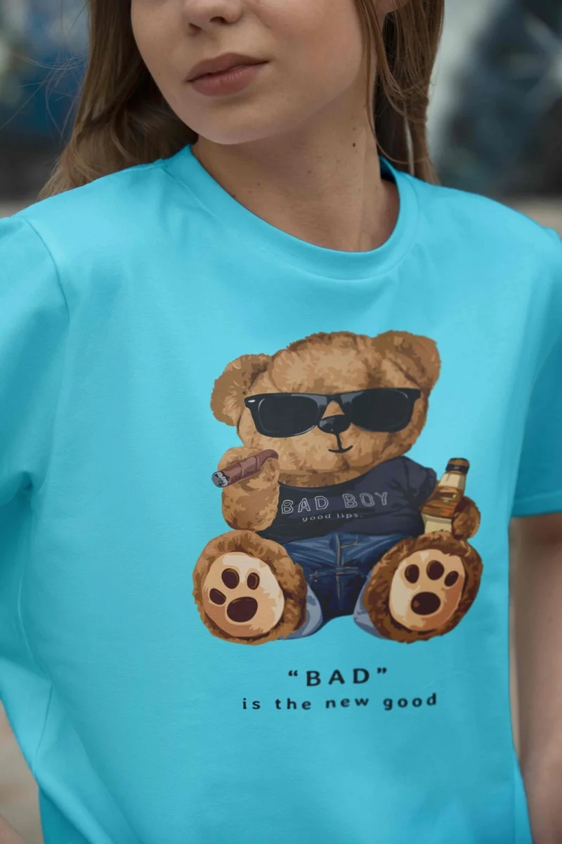 DogFish Teddy Women's Oversize Blue T-Shirt
