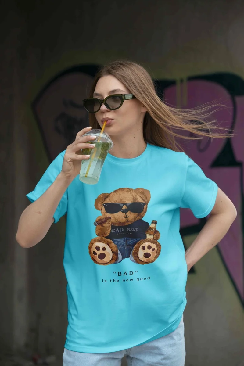 DogFish Teddy Women's Oversize Blue T-Shirt