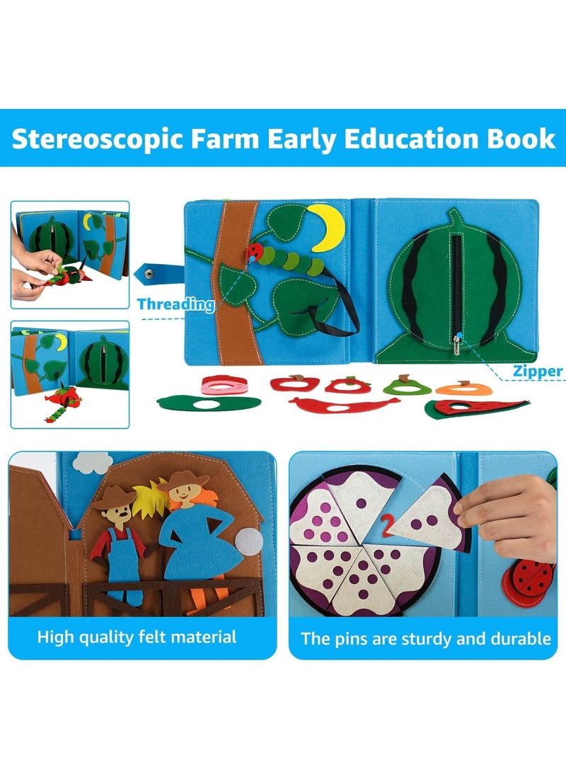 Montessori Busy Book for Toddlers 3, 3D Felt Quiet Book for Baby, Develops Fine Motor Skills Preschool Learning Activities Educational Sensory Toy Travel Toys for Kids Gift - Image 5
