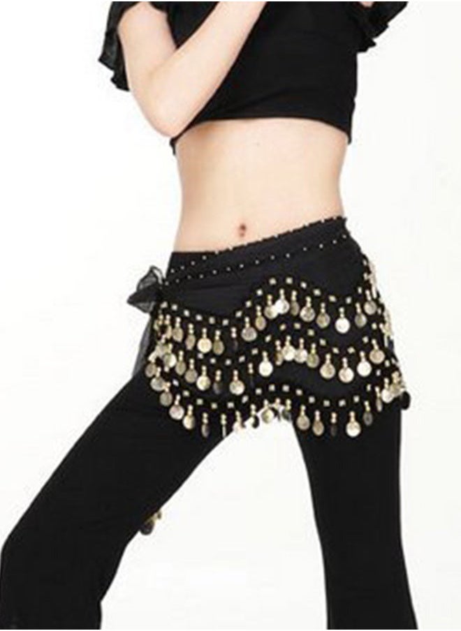 yongsheng Belly Dance Hip Scarf, Sweet Belly Dance Skirt Wrap Performance Bling Sequins Coins, Belly Dance Costume for Women,Imported Belly Dance Wrap Belt Skirt Black With Gold Coins Suitable For 8+ Years One Size  - Image 2