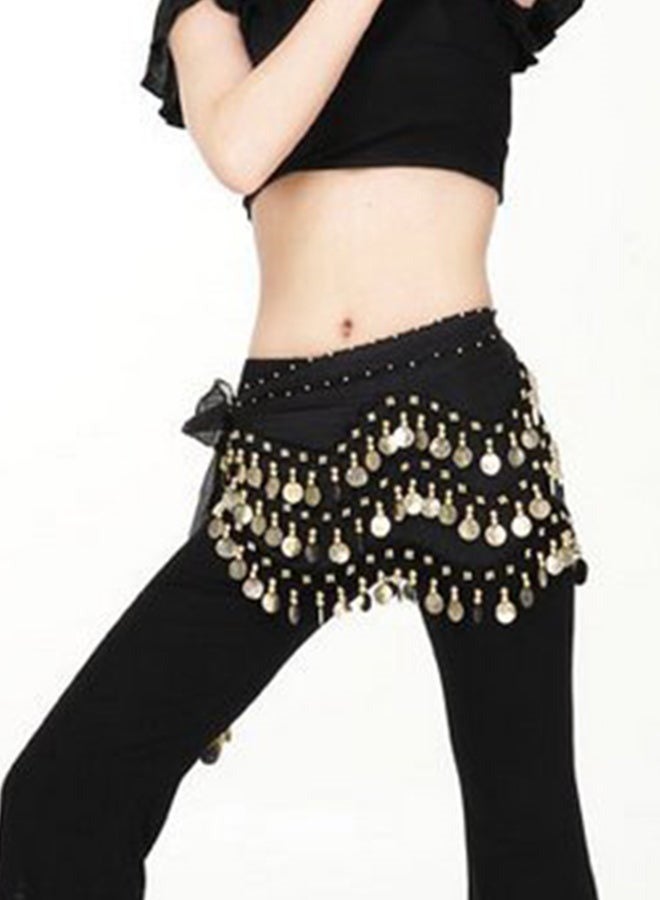 yongsheng Belly Dance Hip Scarf, Sweet Belly Dance Skirt Wrap Performance Bling Sequins Coins, Belly Dance Costume for Women,Imported Belly Dance Wrap Belt Skirt Black With Gold Coins One Size - Image 1