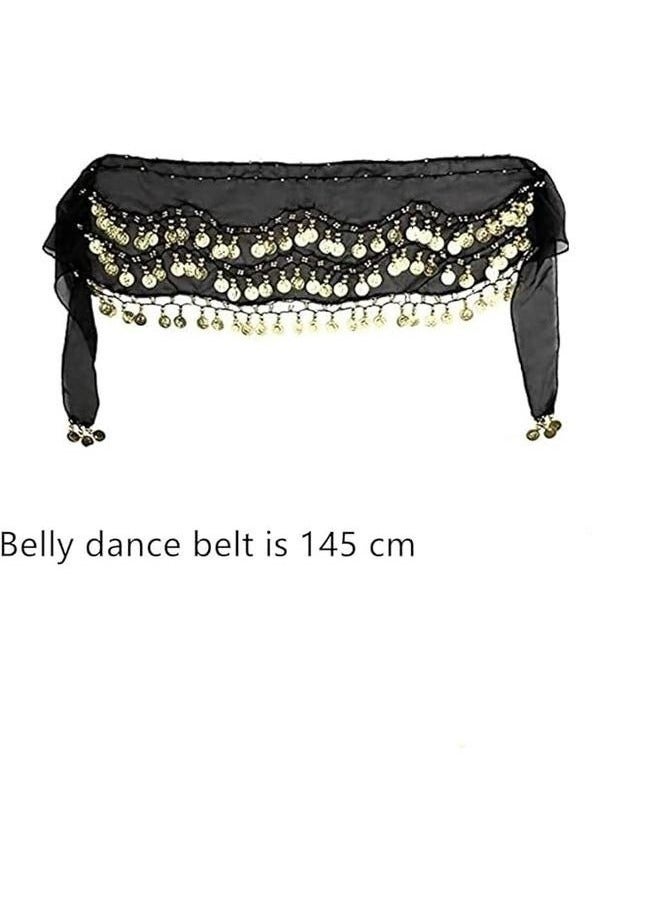 yongsheng Belly Dance Hip Scarf, Sweet Belly Dance Skirt Wrap Performance Bling Sequins Coins, Belly Dance Costume for Women,Imported Belly Dance Wrap Belt Skirt Black With Gold Coins One Size - Image 4