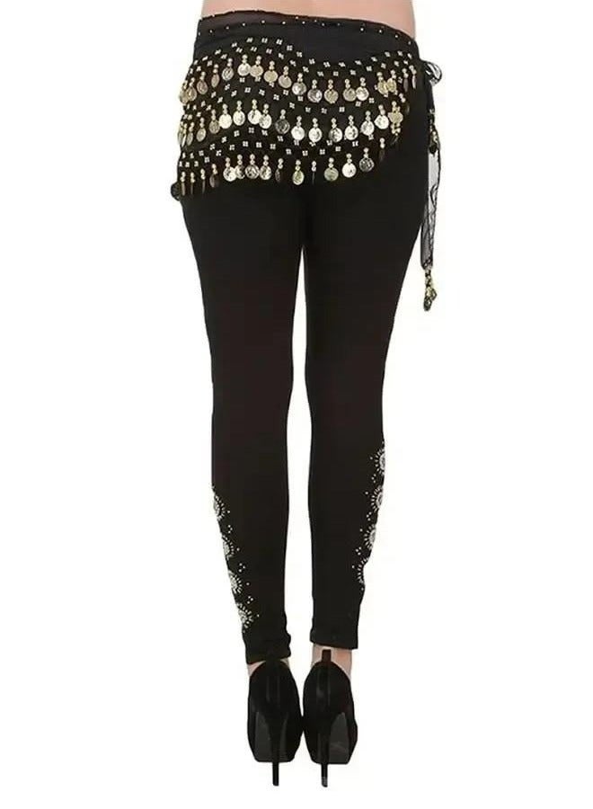 yongsheng Belly Dance Hip Scarf, Sweet Belly Dance Skirt Wrap Performance Bling Sequins Coins, Belly Dance Costume for Women,Imported Belly Dance Wrap Belt Skirt Black With Gold Coins One Size - Image 5