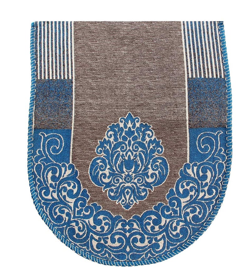Nendle Damask Design Concept 5 Seater Sofa Set Covers with Cotton & Polyester (Sea Blue, Standard Size) - Pack of 6 - Image 3