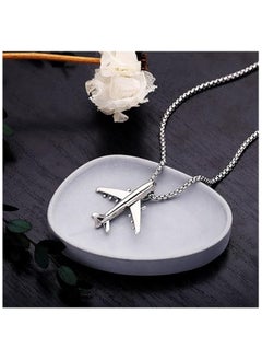 MARIO DRAFTS Airplane Pendant Necklace, Stainless Steel Chain, Silver Aircraft Charm  - Image 3
