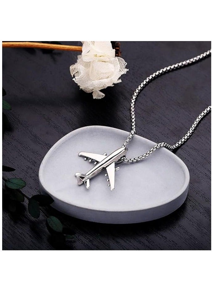 MARIO DRAFTS Airplane Pendant Necklace, Stainless Steel Chain, Silver Aircraft Charm - Image 3