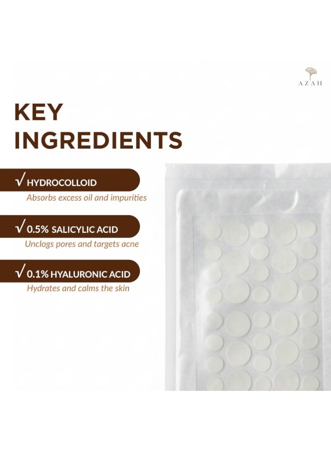 عزة لصقات أزاه لعلاج حب الشباب | 0.5% حمض الساليسيليك و0.1% حمض الهيالورونيك | 72 لصقة شفافة لعلاج حب الشباب | تستهدف البثور، وتمتص الزيوت الزائدة، وتساعد على إزالة آثارها | مناسبة لجميع أنواع البشرة - Image 2