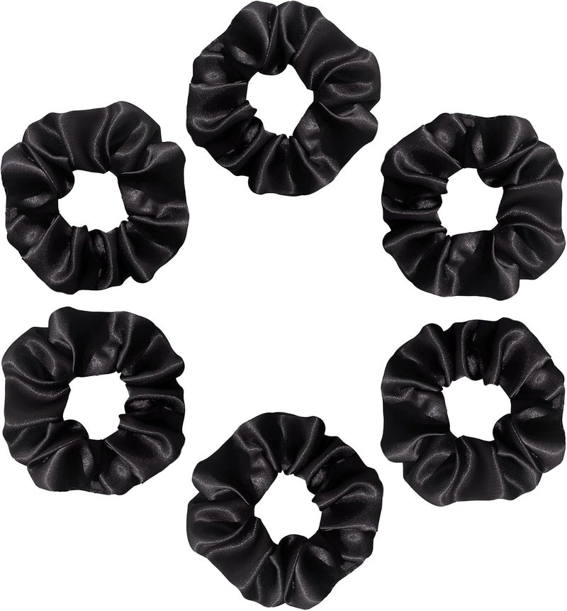 Silvr Bear Luxury Satin Scrunchies, 6 pack Black, Soft, Large Scrunchies for Women and Girls, Anti Hair Breakage Hair Ties for Thick & Curly Hair - Image 1