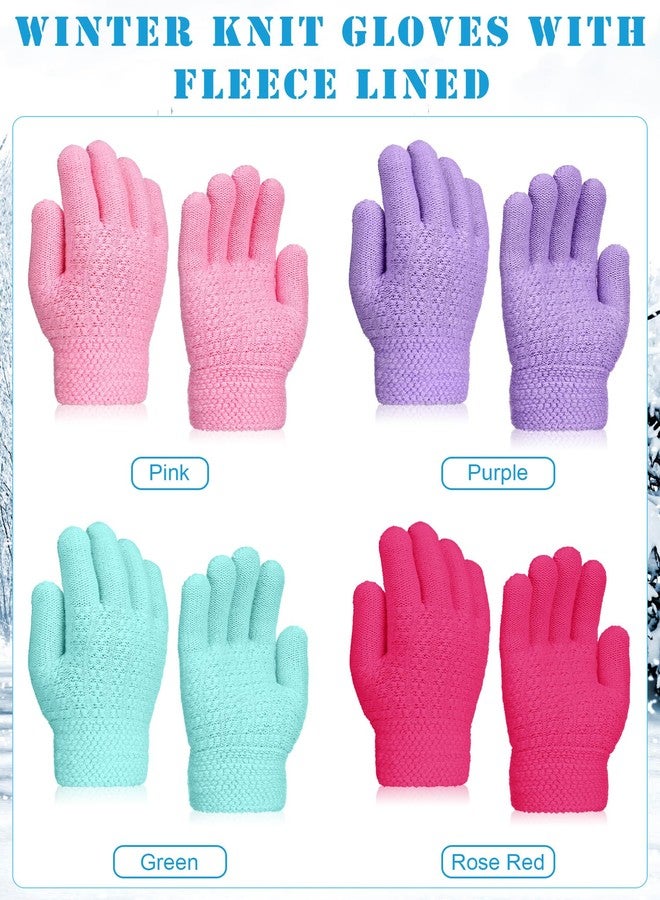 Chuarry 4 Pairs Kids Fleece Lined Gloves Knit Thick Warm Mittens Knit Thermal Gloves for 4-10 Years Winter Supplies(6-10 Year,Mixed Colors) - Image 5