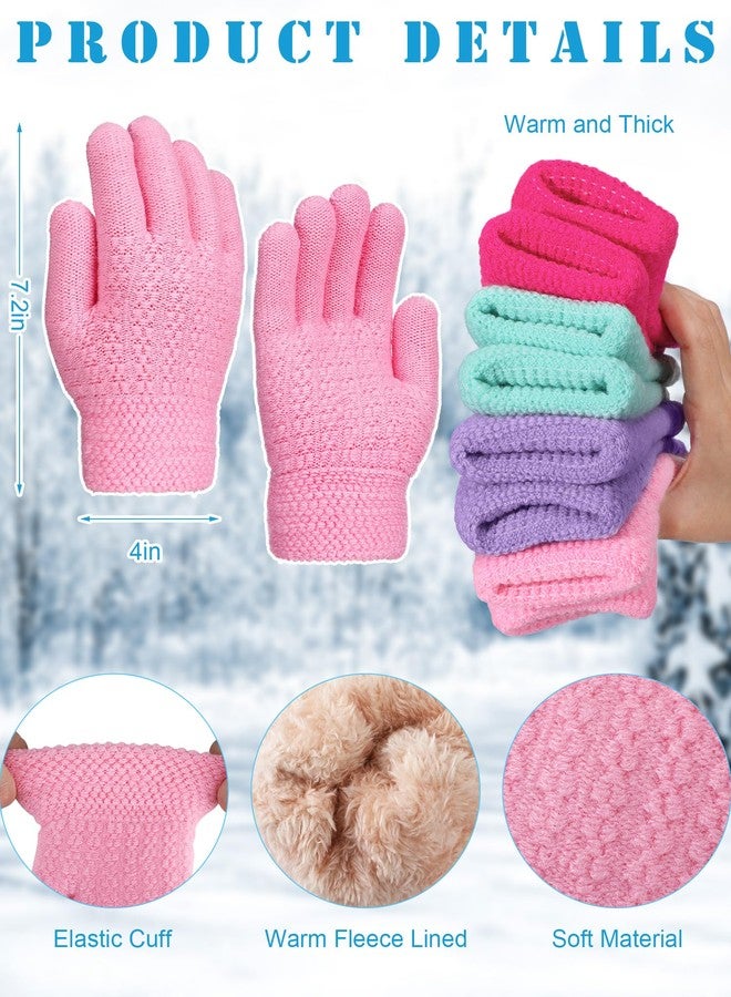 Chuarry 4 Pairs Kids Fleece Lined Gloves Knit Thick Warm Mittens Knit Thermal Gloves for 4-10 Years Winter Supplies(6-10 Year,Mixed Colors) - Image 4