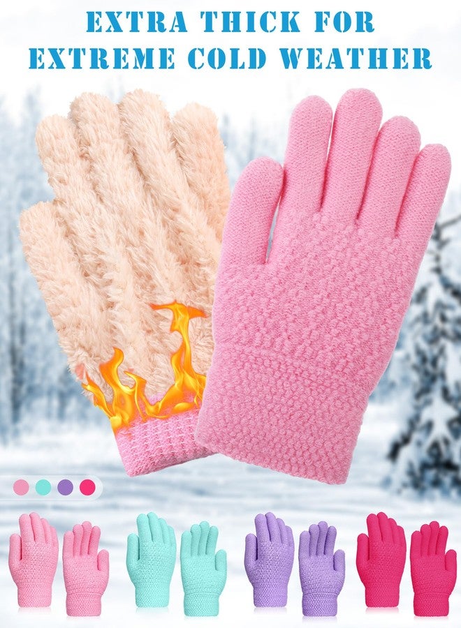 Chuarry 4 Pairs Kids Fleece Lined Gloves Knit Thick Warm Mittens Knit Thermal Gloves for 4-10 Years Winter Supplies(6-10 Year,Mixed Colors) - Image 3