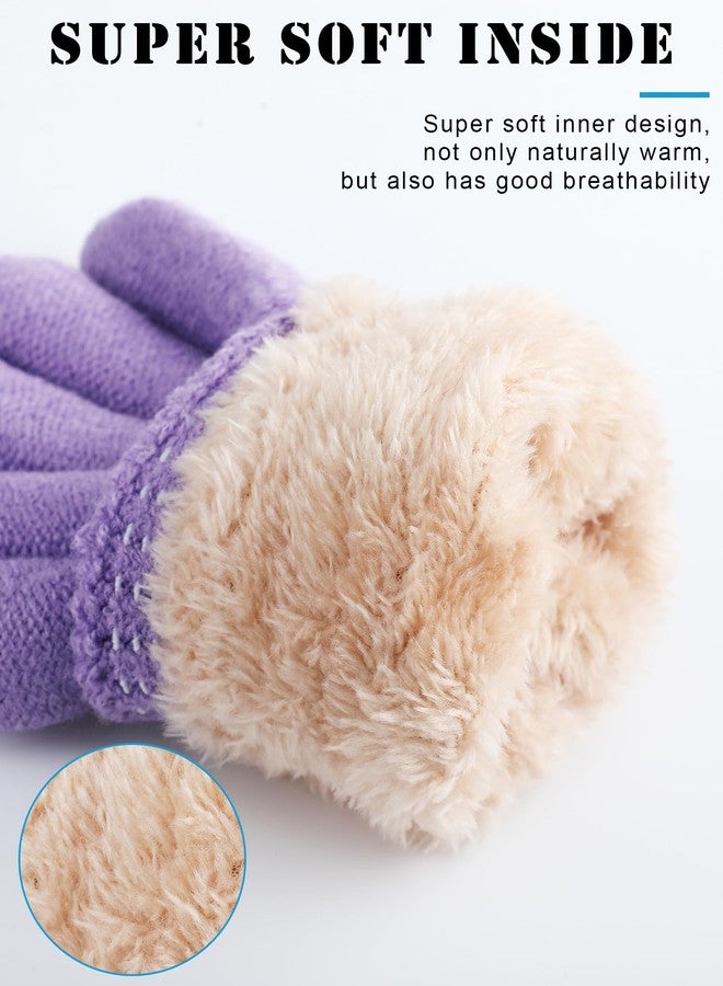 Chuarry 4 Pairs Kids Fleece Lined Gloves Knit Thick Warm Mittens Knit Thermal Gloves for 4-10 Years Winter Supplies(6-10 Year,Mixed Colors) - Image 2