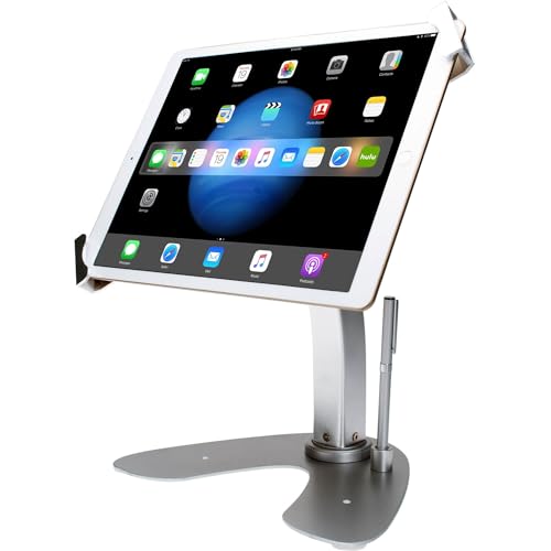 CTA Digital Universal Dual Kiosk – CTA Universal Dual Security Kiosk with Locking Holder & Anti-Theft Cable for iPad 10th Gen 10.9" - iPad 10.2" 7/8/9 Gen - Surface Pro 4 - Surface Go 3 & More - Silver (PAD-UATP) - Image 1