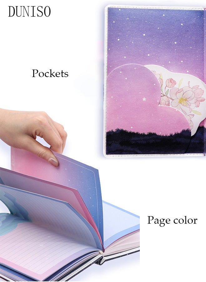 DUNISO Constellation Journal Notebook Record Diary with lock Beautiful Flower Imitation Leather Cover Writing Notepad Travel Journal for Girls and Boys  - Image 5