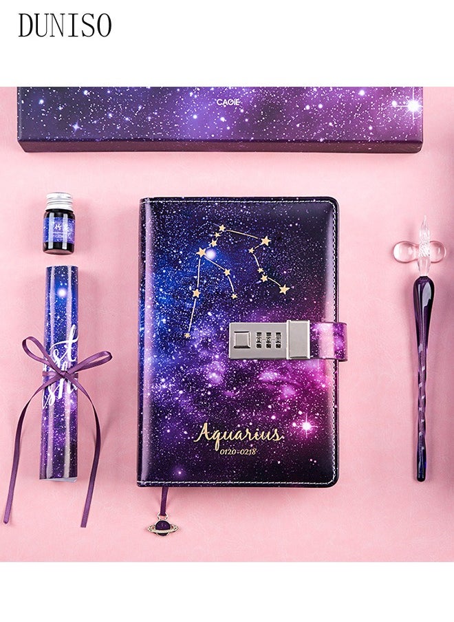 DUNISO Constellation Journal Notebook Record Diary with lock Beautiful Flower Imitation Leather Cover Writing Notepad Travel Journal for Girls and Boys  - Image 1