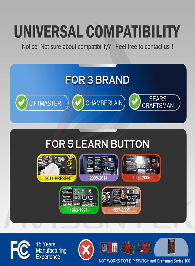 Avisontek 2 for CMXZDCG453 Universal Sears Craftsman Garage Door Opener Remote 3-Year-Warranty - Image 2