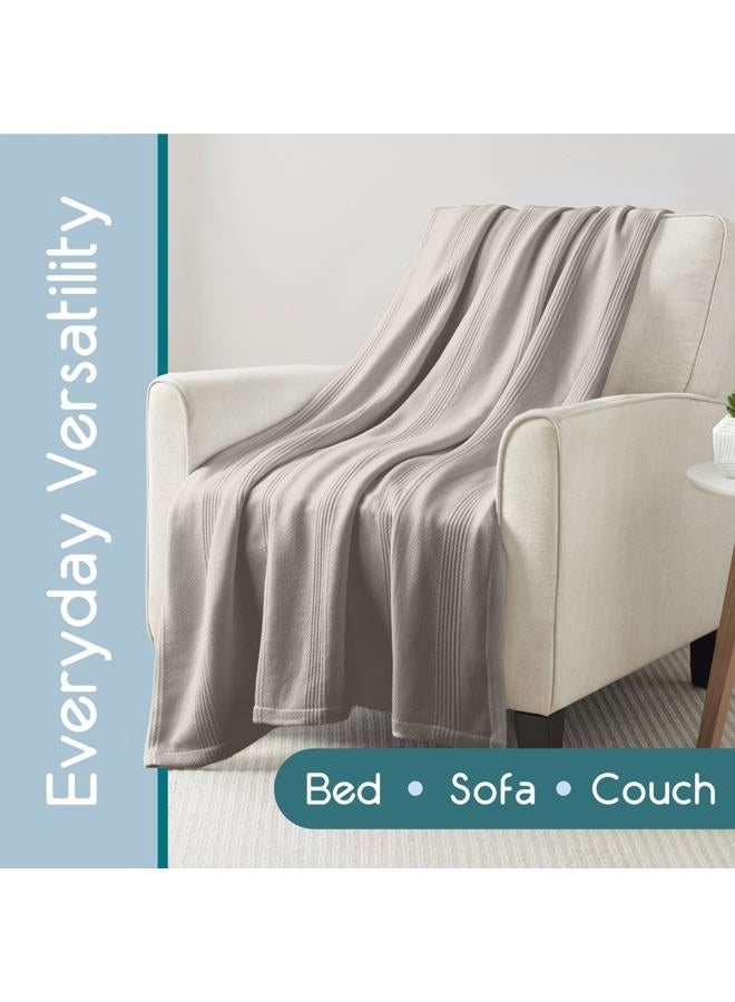 Vellux Twin Size 100% Cotton Blanket | Super Soft Breathable Lightweight Throw Blanket | All-Season Knit Blanket | Versatile Hotel Luxury | Easy Care Twin Cotton Blanket | Oeko-Tex Blanket | Mink - Image 4