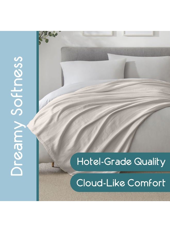 Vellux Twin Size 100% Cotton Blanket | Super Soft Breathable Lightweight Throw Blanket | All-Season Knit Blanket | Versatile Hotel Luxury | Easy Care Twin Cotton Blanket | Oeko-Tex Blanket | Mink - Image 2